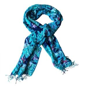Lilly Pulitzer Silk Cashmere Scarf Blue Green Floral